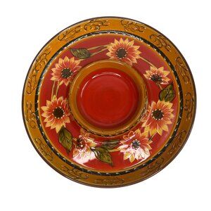 Pier 1 Sunflower Chip and Dip Server 12" Diameter Ceramic Round